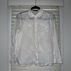 Zara White Embroidered Linen Shirt